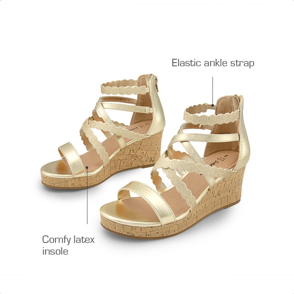 Girls' Strappy Wedge Sandals - GOLD - 3